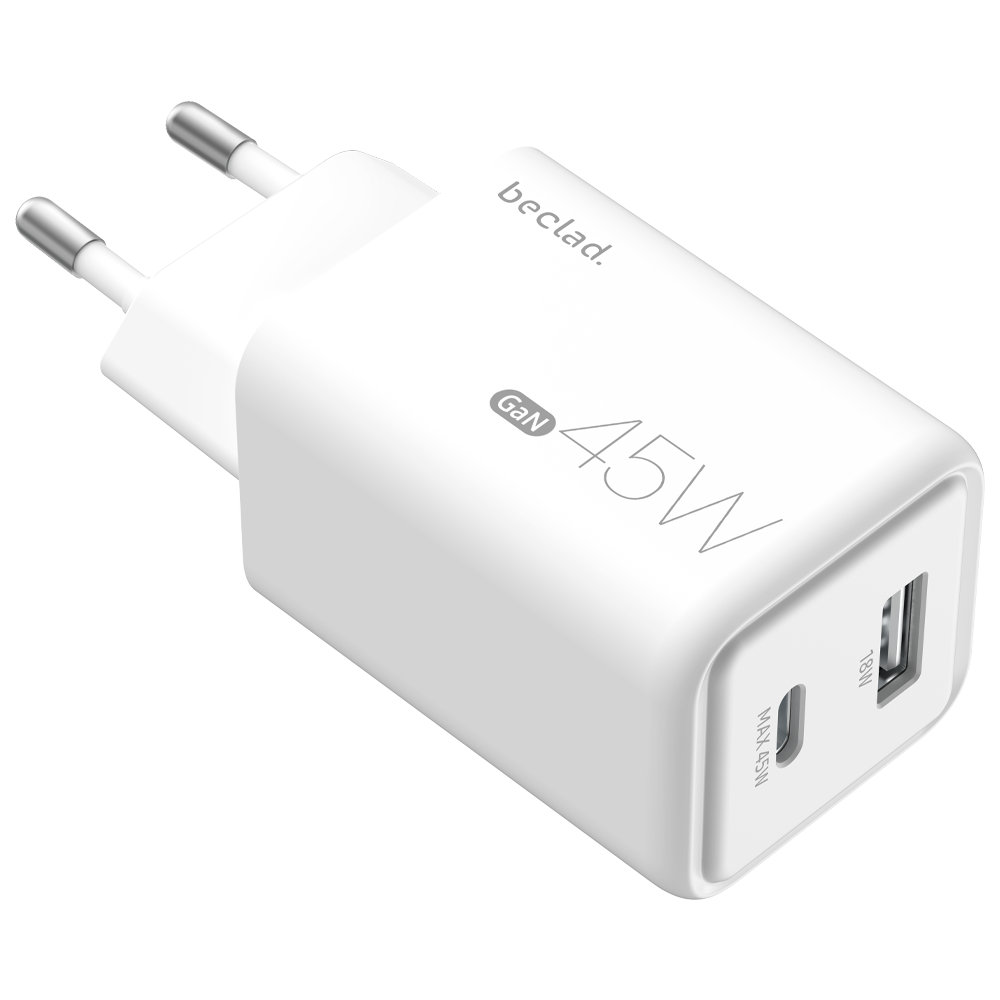 beclad. 45W 2 Port Travel Adapter (C+A Max 45W) WHITE BE-PT245WG-GR