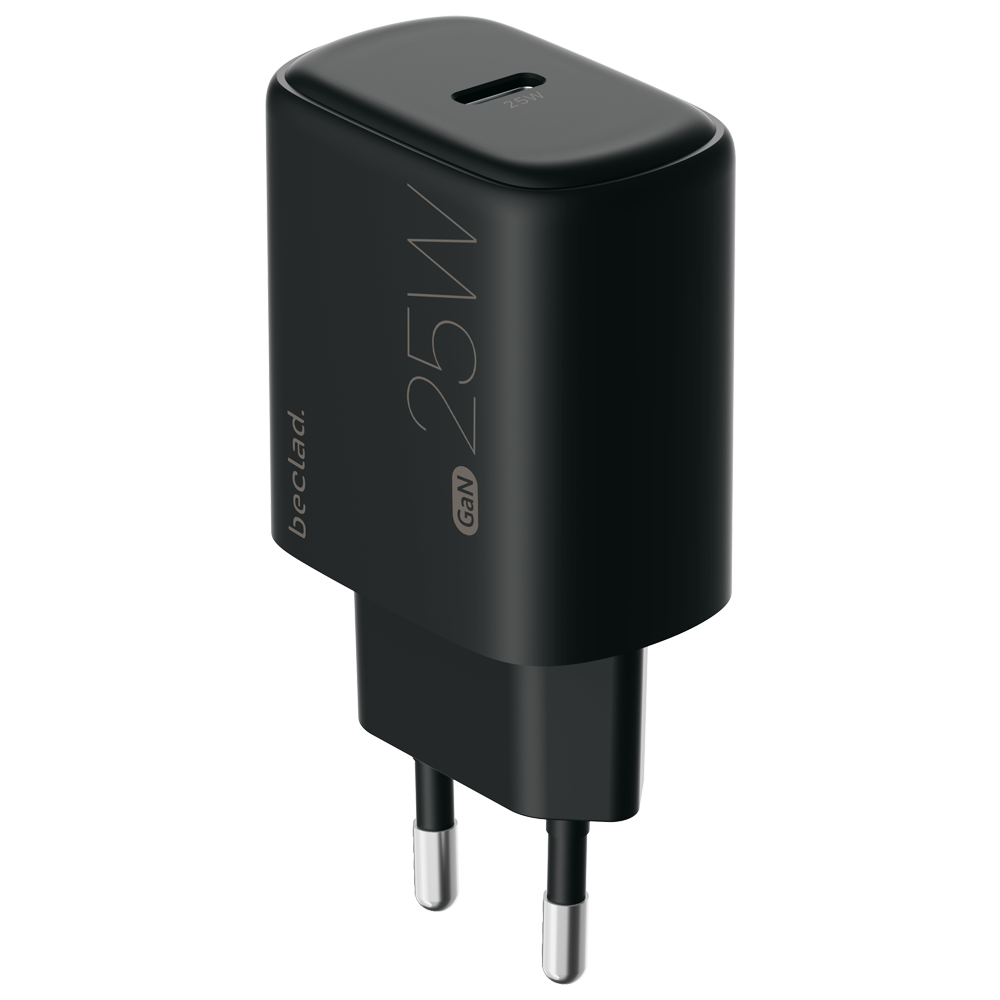beclad. 25W Type C 1 port Travel Adapter BLACK BE-PT625BG-GR