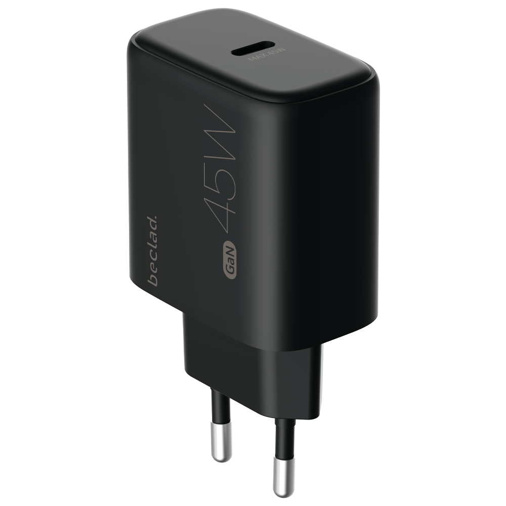 beclad. 45W Type C 1 port  Travel Adapter BLACK BE-PT645BG-GR