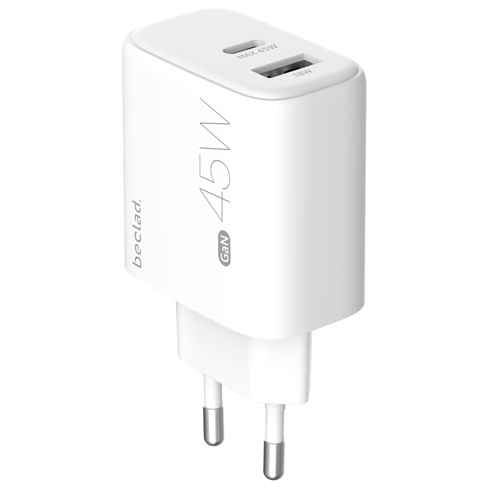 beclad. 45W 2 Port  Travel Adapter (C+A Max 20W) WHITE BE-PT745WG-GR
