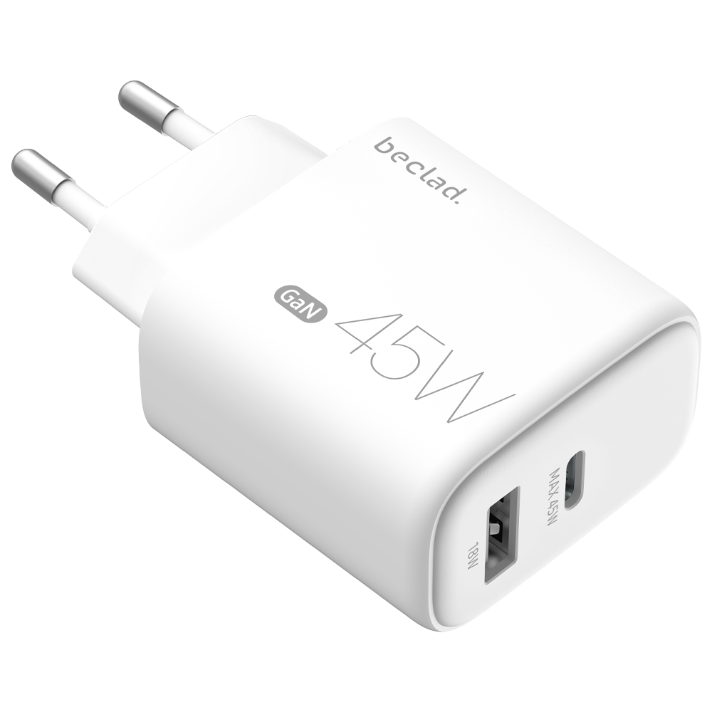 beclad. 45W 2 Port  Travel Adapter (C+A Max 20W) WHITE BE-PT745WG-GR
