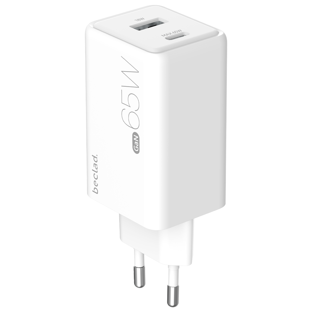 beclad. 65W 2 Port  Travel Adapter (C+A) WHITE BE-PT765WG-GR