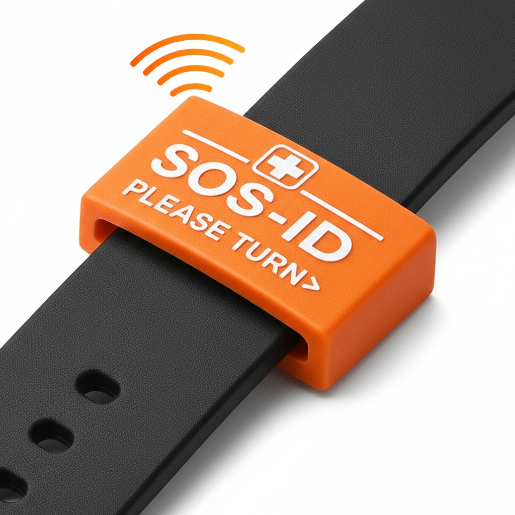 SOS-ID Armbandschlaufe. Innovativ und angenehm zu tragen.  Orange