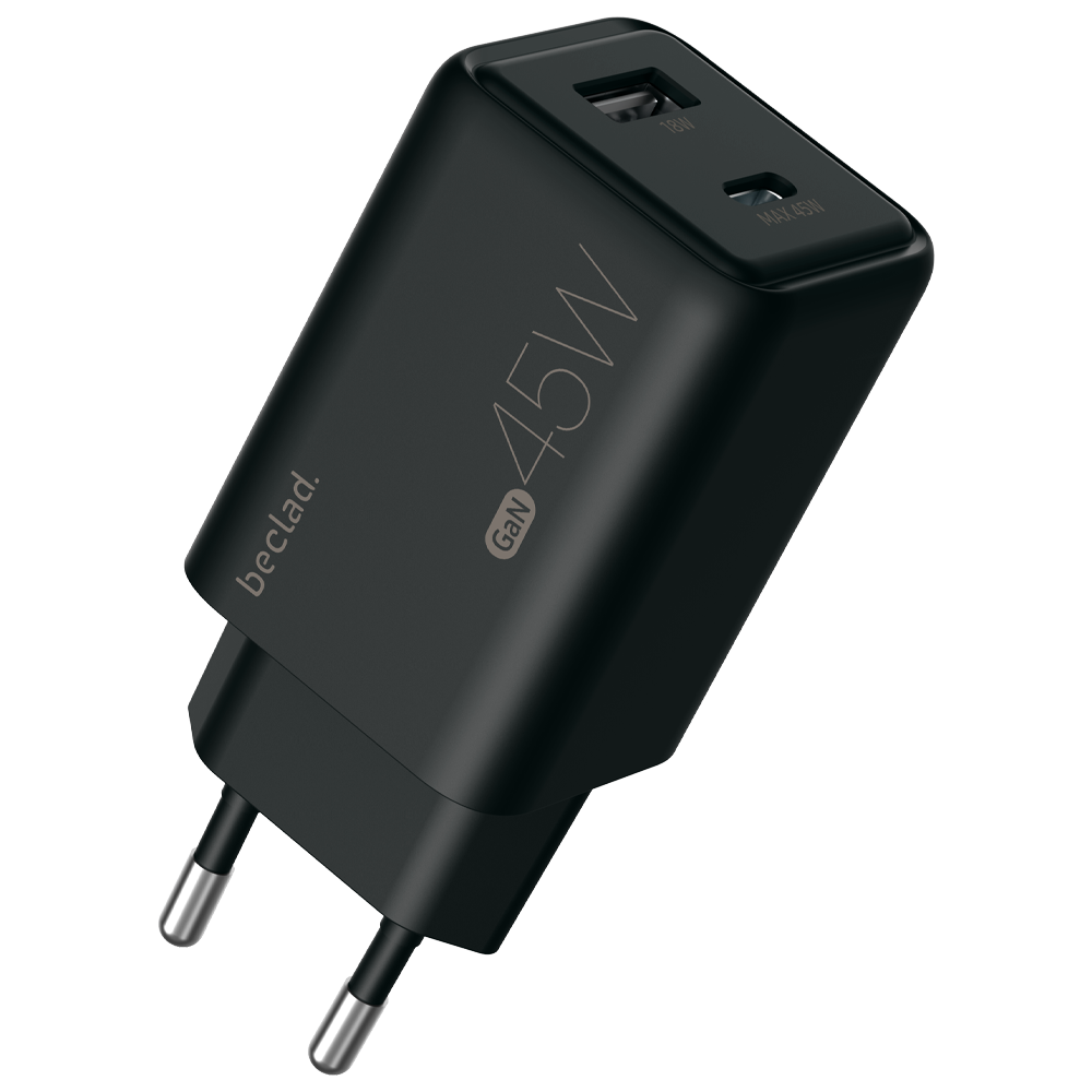 beclad. 45W 2 Port Travel Adapter (C+A Max 45W) BLACK BE-PT245BG-GR