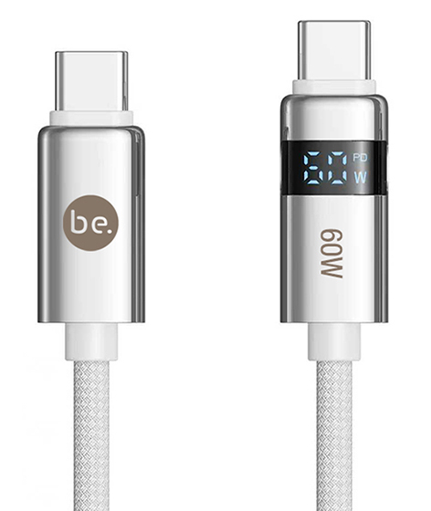 beclad. 60W C to C Cable with LED Display Silver BE-PC560SG-GR