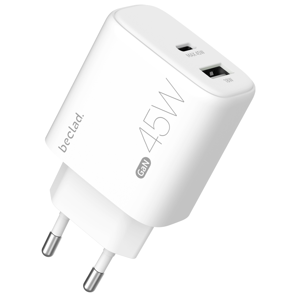 beclad. 45W 2 Port  Travel Adapter (C+A Max 20W) WHITE BE-PT745WG-GR