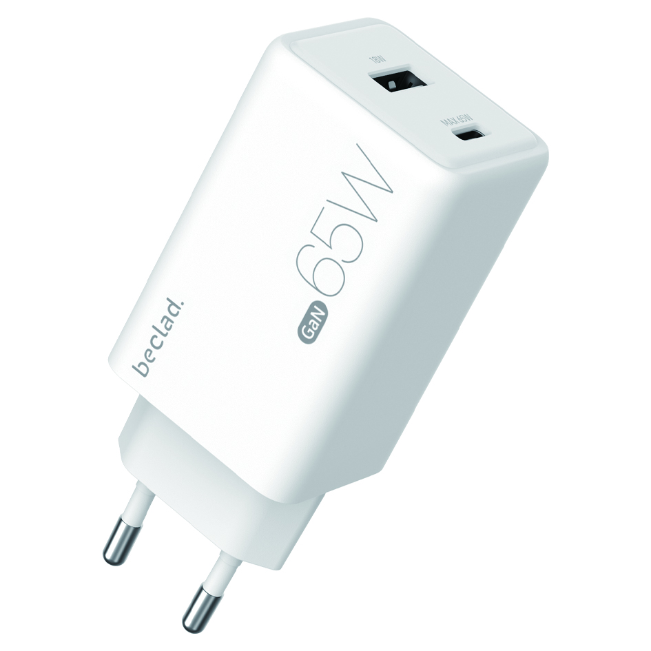 beclad. 65W 2 Port  Travel Adapter (C+A) WHITE BE-PT765WG-GR