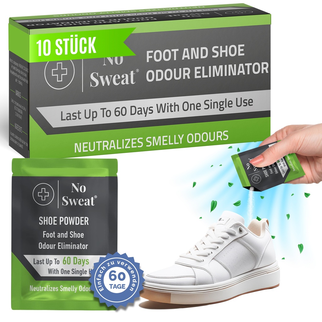 No Sweat® Schuhe Geruchsentferner | Pulverform | 10 Stück