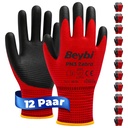 Beybi| 12 Paar Arbeitshandschuhe - Polyester, Nitrile 1/2 Coated, rutschfest
