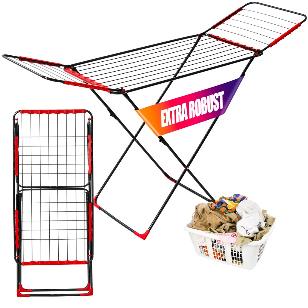 Devecioğlu Wäscheständer 20m Kapazität, Ausziehbar, Platzsparend, Schwarz