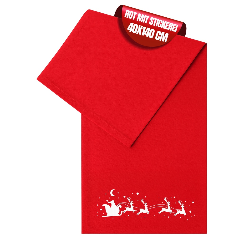 Weihnachtlicher Tischläufer Rot mit Santa&Rentier Golddruck 40x140 Weihnachtsdeko