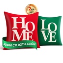 Kissenbezügen – Weihnachten Set aus 2, Rot & Grün, 40x40 cm, Dekorativ kissen