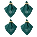 Stoffservietten Weihnachten 4er Set Zümrütgrün Schneeflocken-Stickerei 35x35 cm - Stickerei