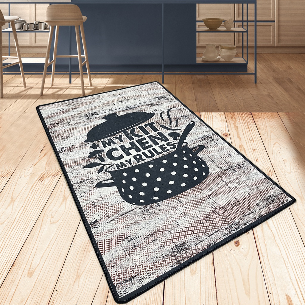 miqna Küchenteppich Grau Weiß Schwarz, rutschfest – Design My Kitchen My Rules