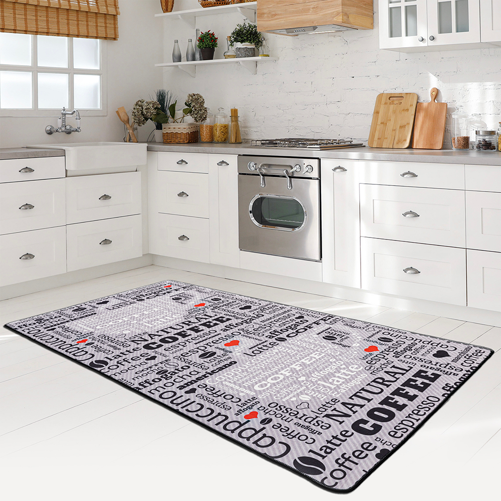 miqna Moderner Küchenteppich Gel Läufer Grau Weiß Natural Coffee Design