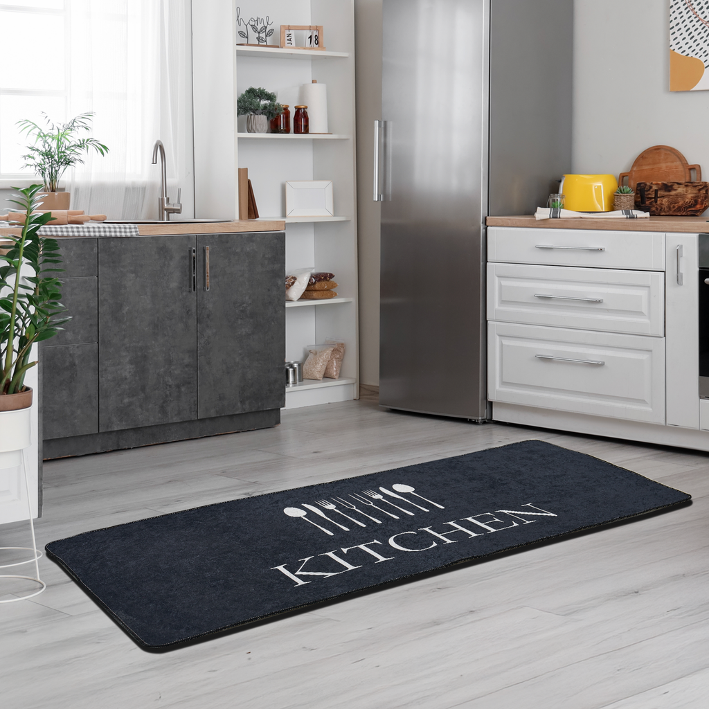 miqna Küchenteppich, rutschfeste Küchenläufer, Waschbarer Küchen Teppich, Schwarz