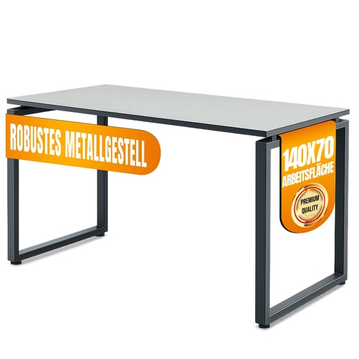 [G-216458] MMX METAL Schreibtisch, hellgraue Platte, schwarzes Gestell, 140x70