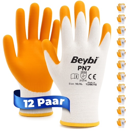Beybi | 12 Paar Arbeitshandschuhe - Polyester, Nitril 1/2-Beschichtung
