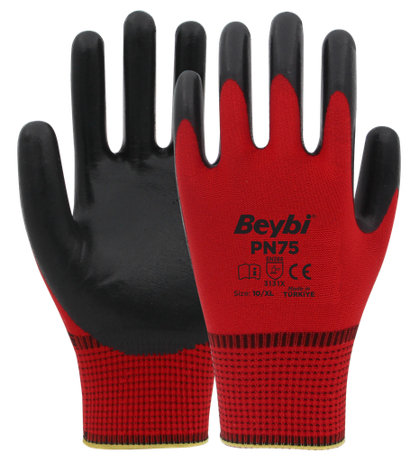 Beybi | 12 Paar Arbeitshandschuhe - Polyester, Nitril 1/2-Beschichtung