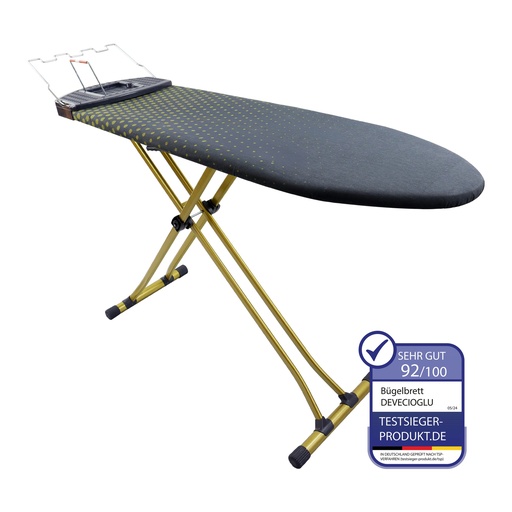 [G-430597] Bügelbrett, Bügeltisch, Bügelbrettbezug 40x140cm, Höhe 68-90cm, Grau, Goldfarbig