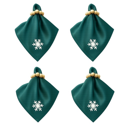[G-421019] Stoffservietten Weihnachten 4er Set Zümrütgrün Schneeflocken-Stickerei 35x35 cm