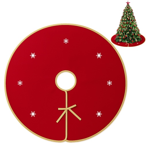 [G-259414] Weihnachtsbaumrock Rund Rot-Gold mit Schneeflocken-Motiv, 90 cm Weihnachtsdeko
