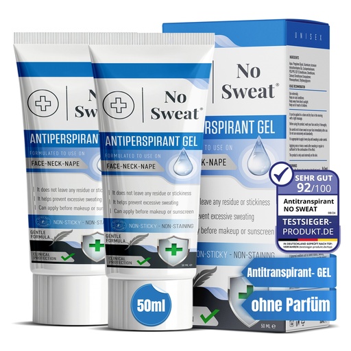 [G-362849] 2 Stück No Sweat Antitranspirant Gel 50ml - Stark gegen Schwitzen im Gesicht, Hals, Nacken