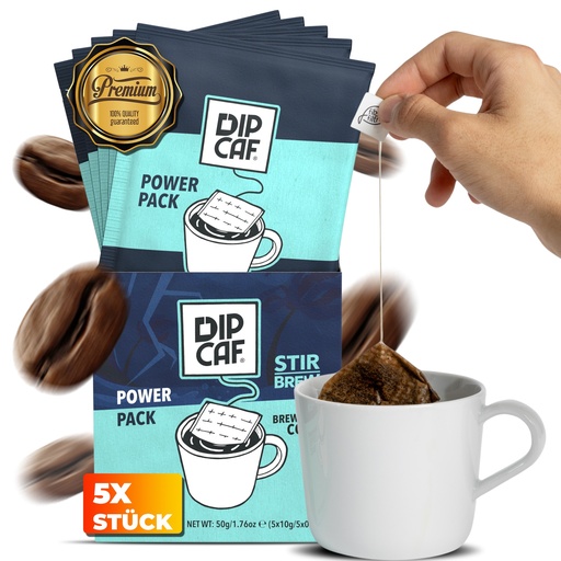 [G-739511] Dipcaf® Power Kaffeebeutel 5 Stück | Intensiver Filterkaffee – 50g Geschenkset