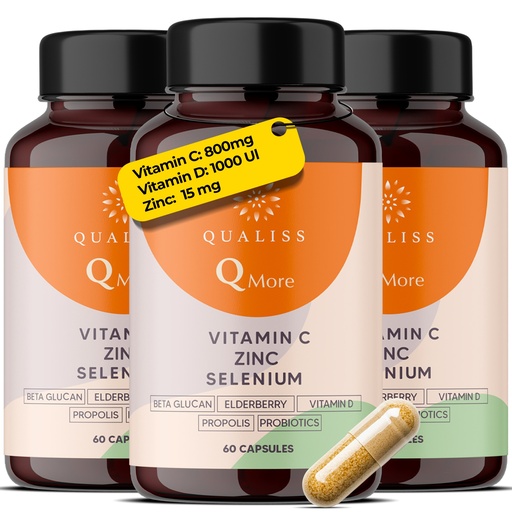 [G-655391] Qualiss® 3 Stück Vitamin C | Immunsystem stärken Erwachsene | insgesamt 180 Kapseln
