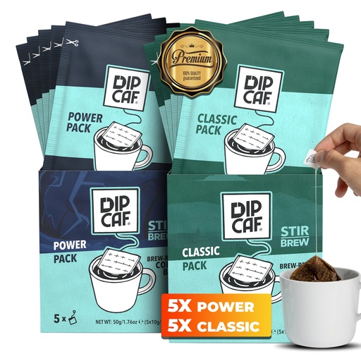 [G-431567] Dipcaf® Kaffeebeutel 10 Stück (Power und Klassik) | Milder Filterkaffee im Beutel