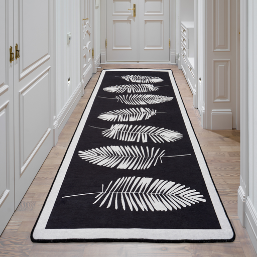 [G-887227] miqna Kurzflor Teppich Modern Geometrisch Hoja Schwarz 80x200 Rutschfest