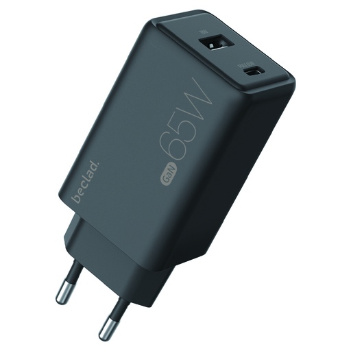 [G-650181] beclad. 65W 2 Port  Travel Adapter (C+A) BLACK BE-PT765BG-GR
