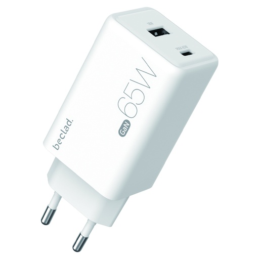 [G-511423] beclad. 65W 2 Port  Travel Adapter (C+A) WHITE BE-PT765WG-GR